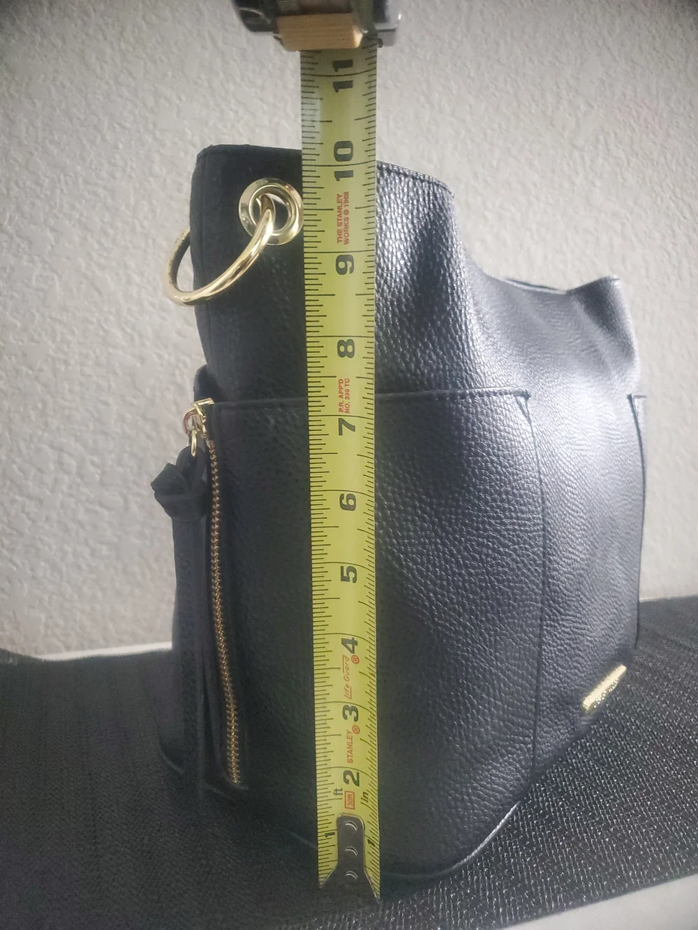Steve Madden Black Pebbled Leather Crossbody with Gold Logo Plate